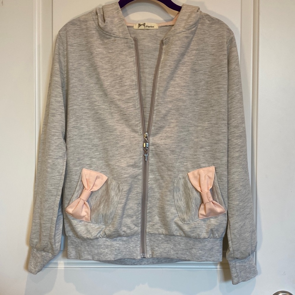 2/$15 Soft Light Gray Bow and Cat Ear Jacket